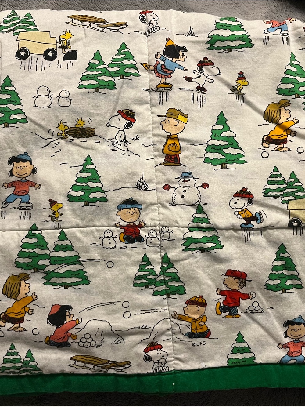 Peanuts Winter Characters Quilted Throw - White & Green